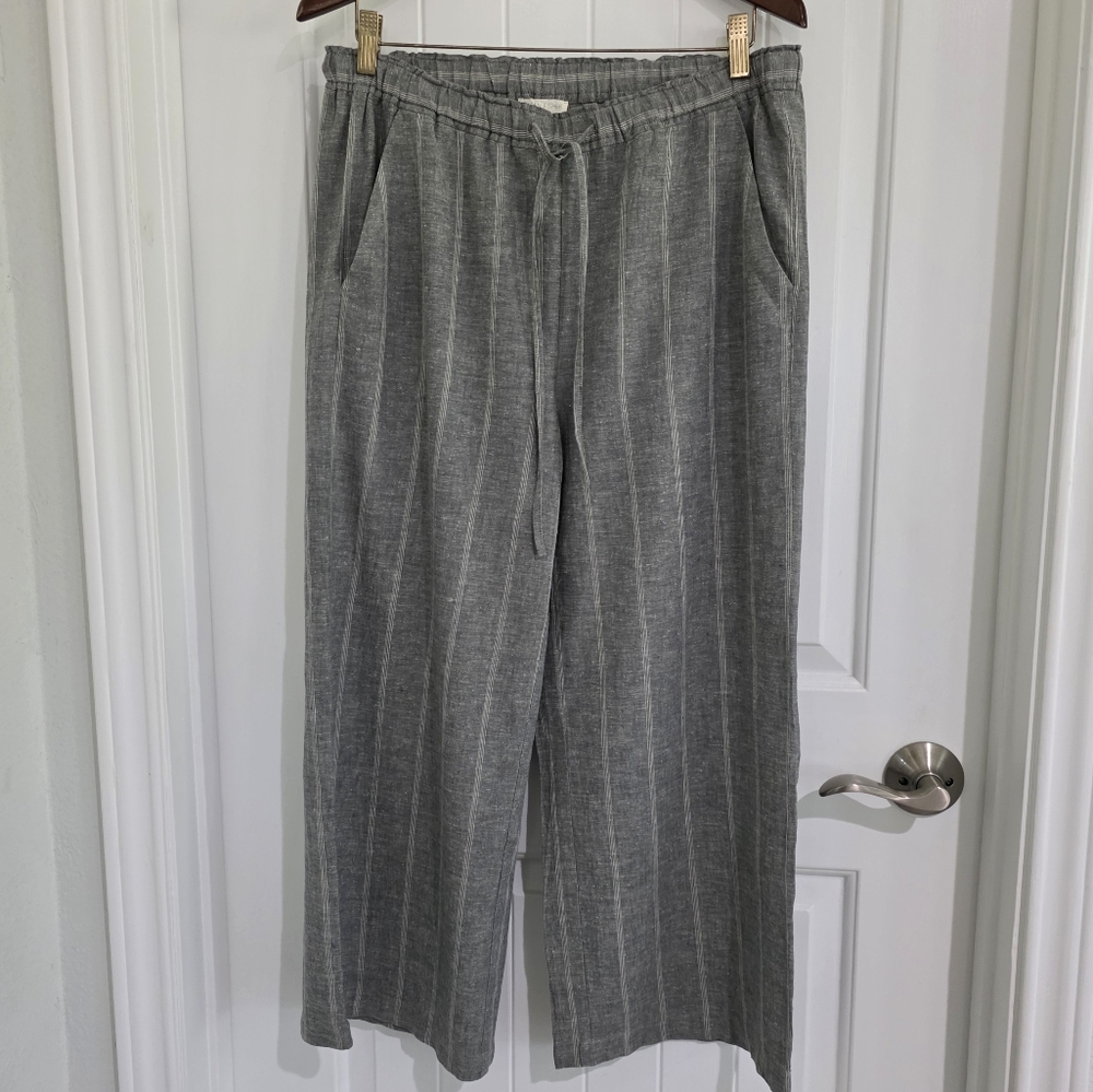 NWOT Eileen Fisher Striped Hemp Cotton Blend Cropped‎ Trousers Pants Sz S